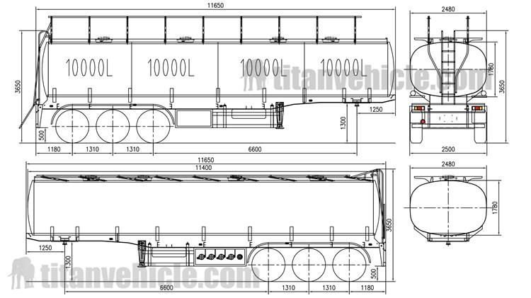 Drawing of 3 Axle Fuel Tanker Truck Trailer