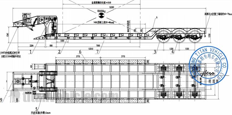 Drawing of 3 Axle 80 Ton Detachable Gooseneck Trailer