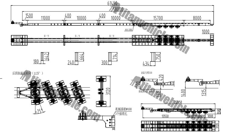 4 axle 58m telescopic extendable trailer