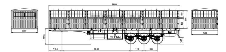 3 axle fence cargo semi trailer drawing